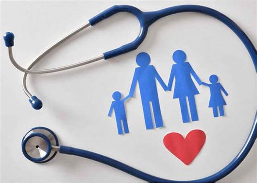 Image of a diverse family with a doctor discussing medical care